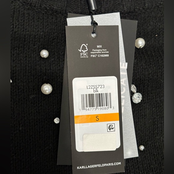 Karl Lagerfeld women’s embellished sweater. Size small. Black color. - Picture 5 of 8